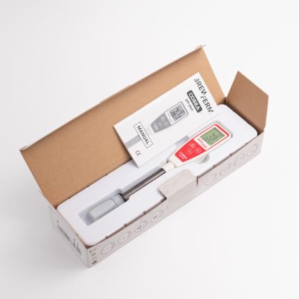 Brewferm PH-mittari ja ohjekirja myyntilaatikossa