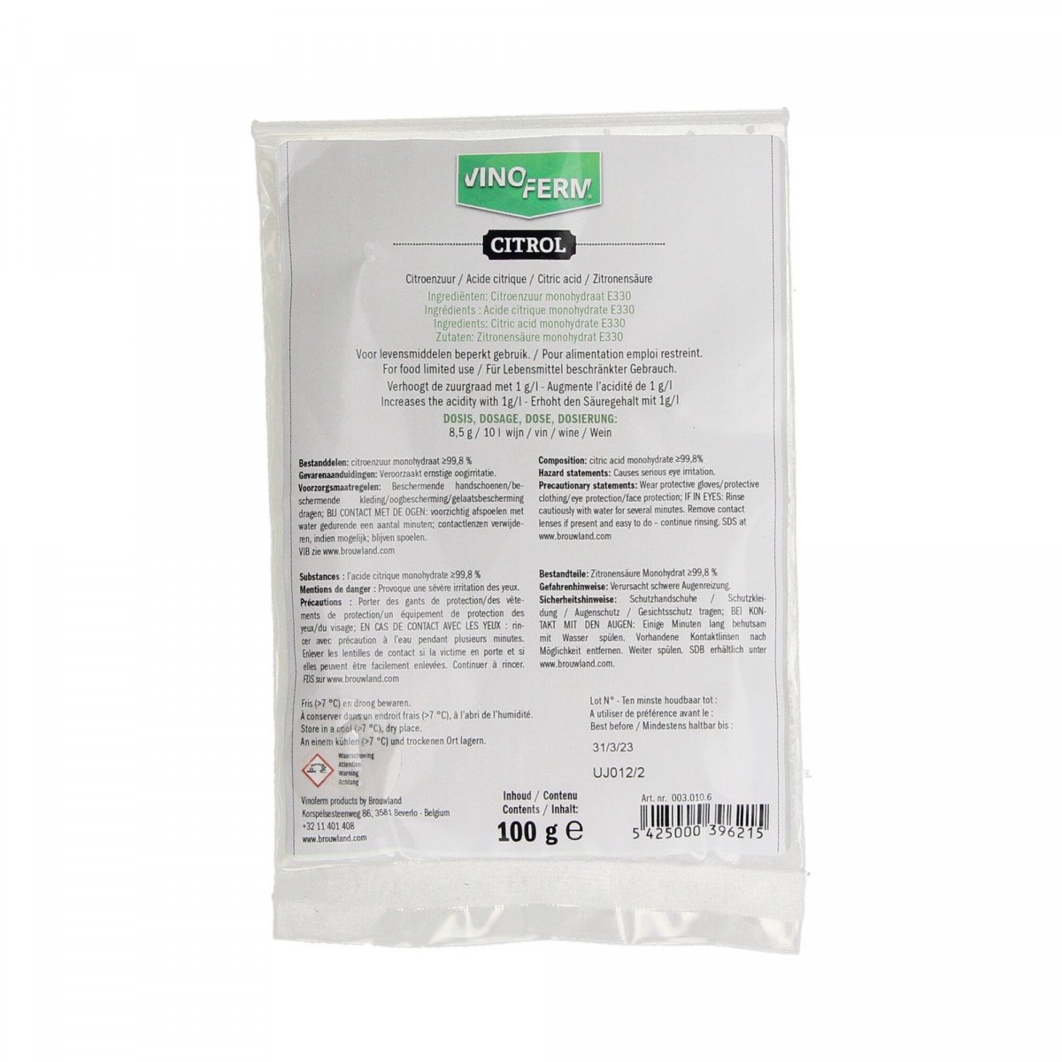 Sitruunahappo 100 g - Citric Acid Sitruunahappo 100 g pussi
