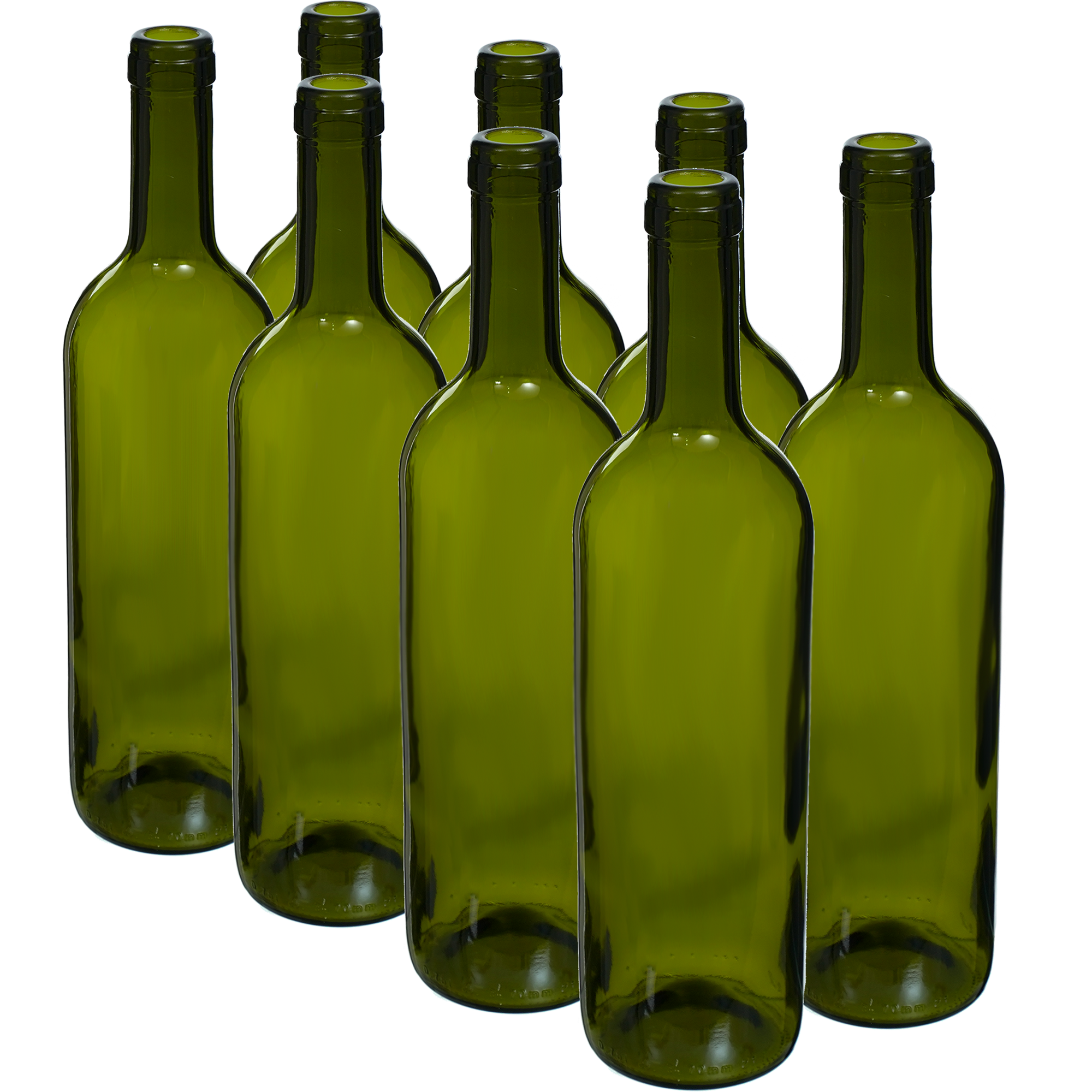 Oliivinvihreät viinipullot 0.75l 8 kpl